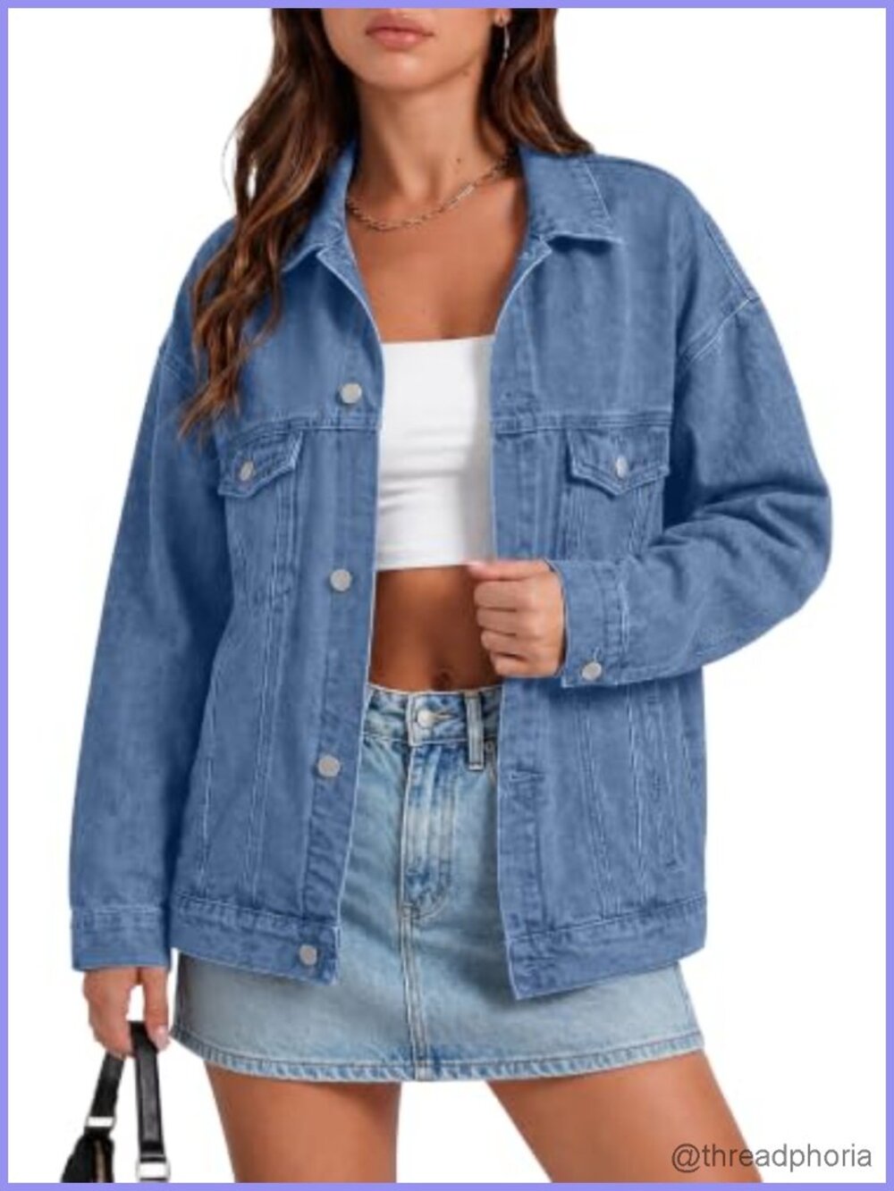 Sipaya Button Down Oversized Denim Jean Jacket Chest Pockets